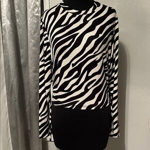 Holiday Time Black and White Zebra Long Sleeve Top